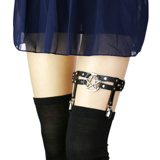 Studded Star Leather Garter