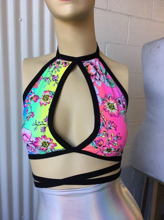 RAINBOW FLOWER | Keyhole Halter top