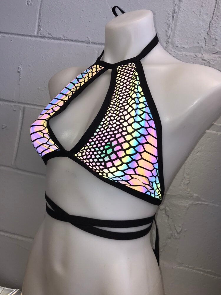 SLITHER | REFLECTIVE | Keyhole Halter Top, Women's Festival Top, Rave Top