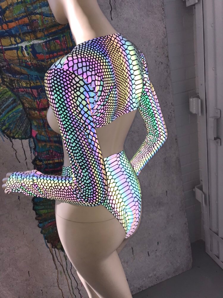 SLITHER | REFLECTIVE | Long Sleeve Buckle Top, Women's Festival Top, Rave Top