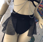 BLACK DARK STARR | Chain Cage Top + Black Fishnet Ultra Mini Buckle Skirt, Women's Festival Outfit, Rave Set