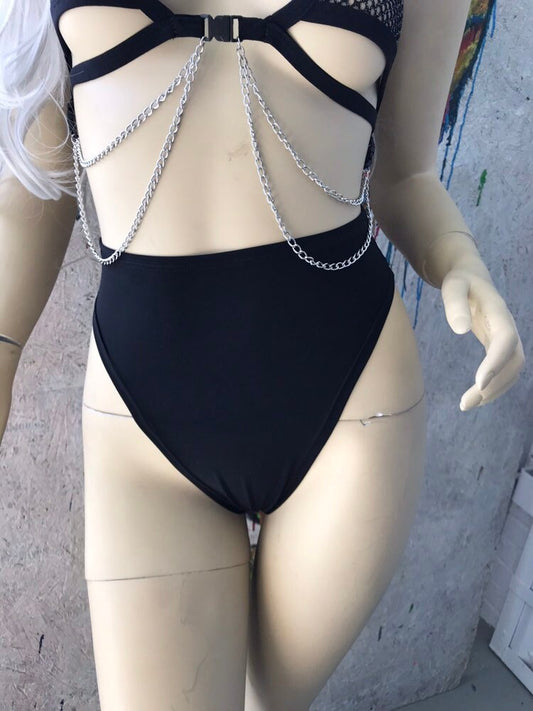 BLACK | High Waisted High Cut Bottoms, Festival Bottoms, Rave Bottoms, Black Rave Outfit