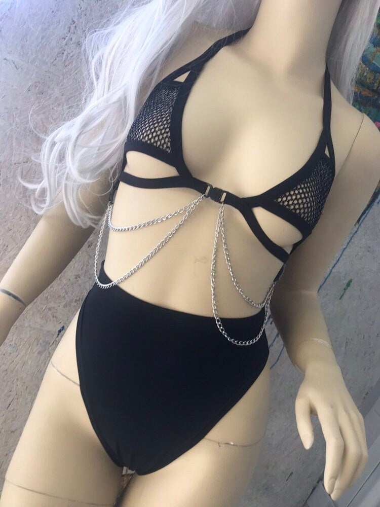 BLACK | High Waisted High Cut Bottoms, Festival Bottoms, Rave Bottoms, Black Rave Outfit