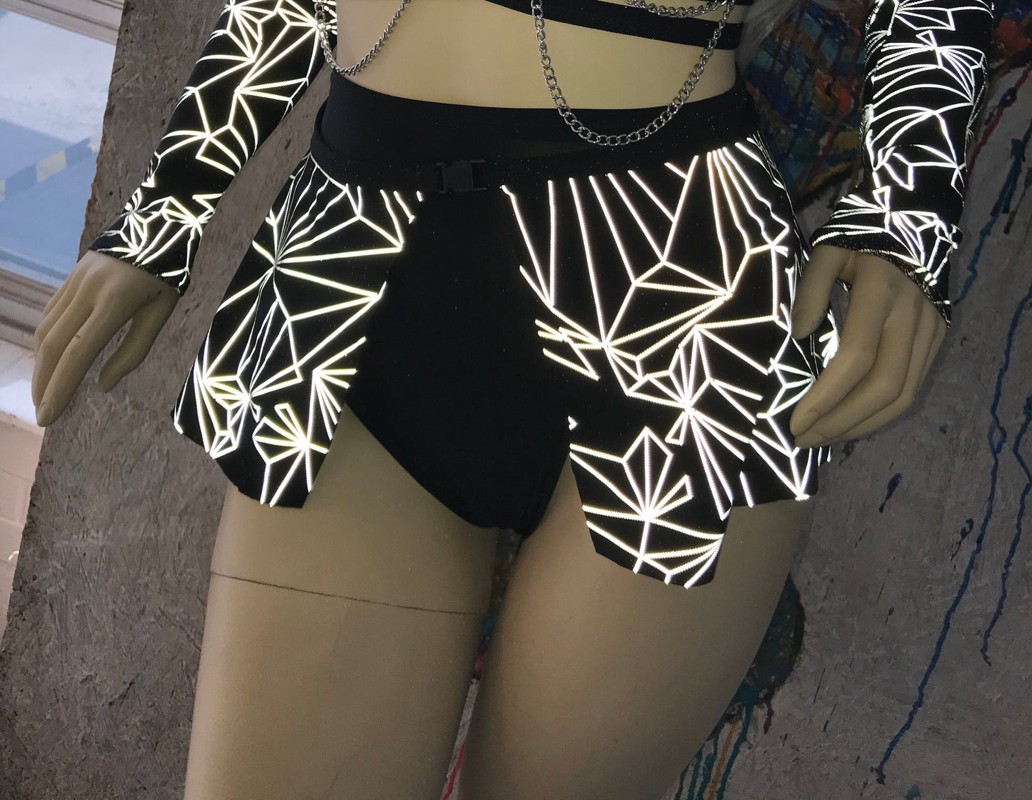 REFRACTION | REFLECTIVE | Ultra Mini Buckle Skirt, Rave Skirt, Festival Bottom