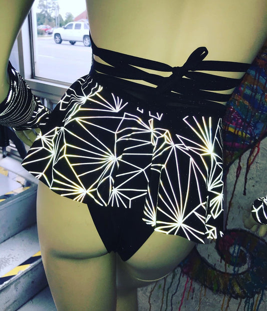 REFRACTION | REFLECTIVE | Ultra Mini Buckle Skirt, Rave Skirt, Festival Bottom