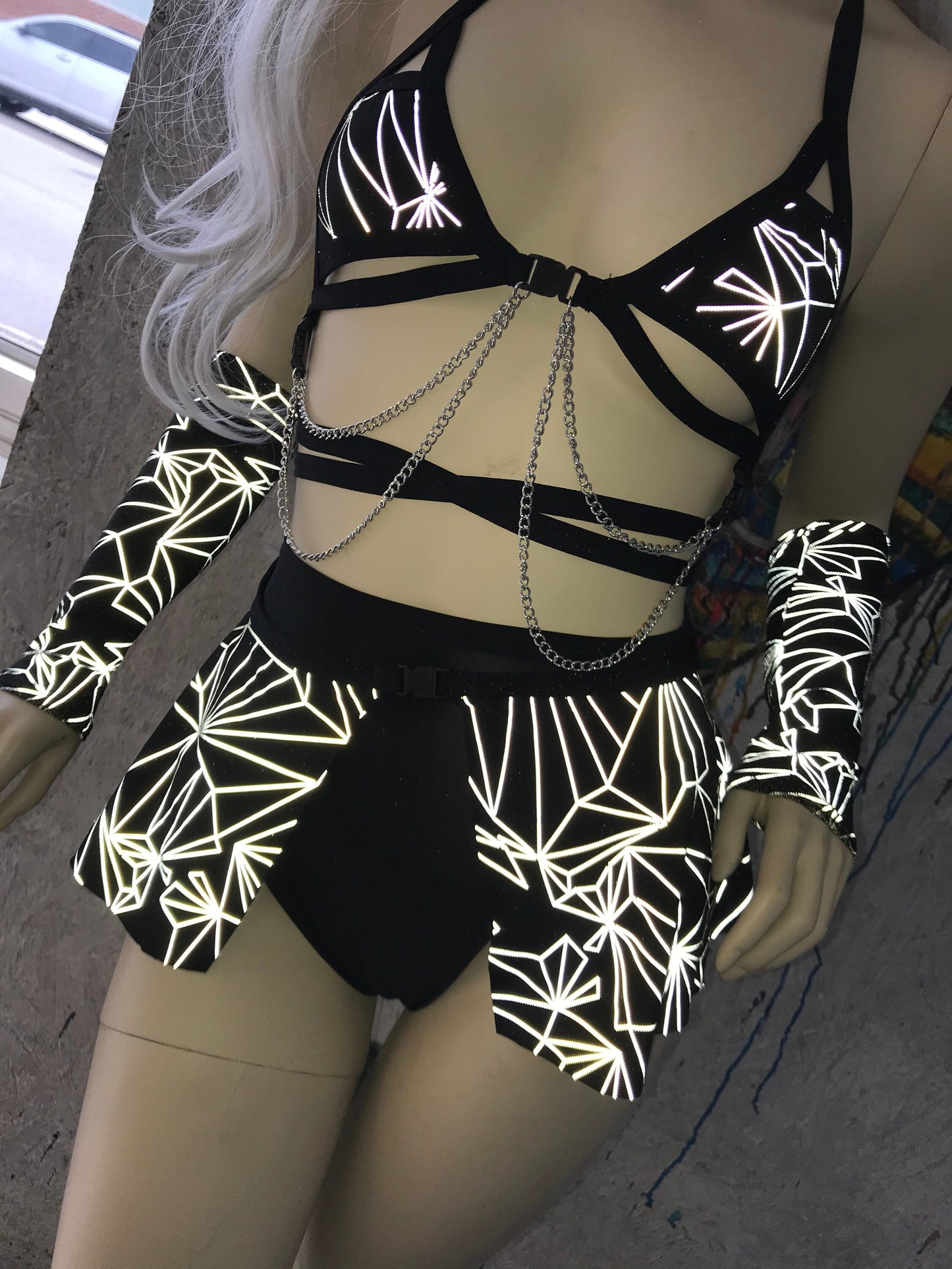 REFRACTION | REFLECTIVE | Ultra Mini Buckle Skirt, Rave Skirt, Festival Bottom