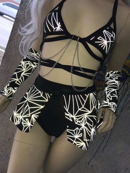 REFRACTION | REFLECTIVE | Ultra Mini Buckle Skirt, Rave Skirt, Festival Bottom