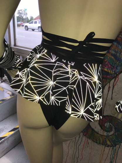 REFRACTION | REFLECTIVE | Ultra Mini Buckle Skirt, Rave Skirt, Festival Bottom