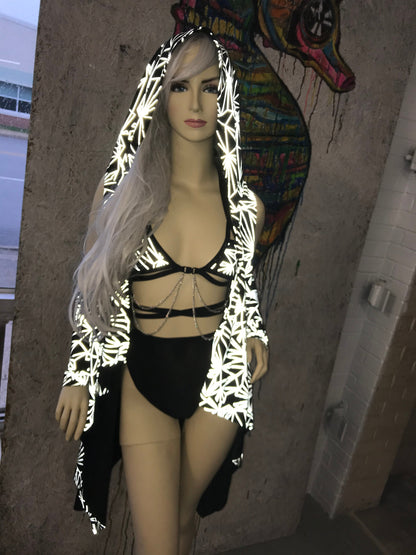 REFRACTION | Unisex Hooded Cloak | Wookie Cloak, Rave cloak, festival cloak, reflective rave outfit