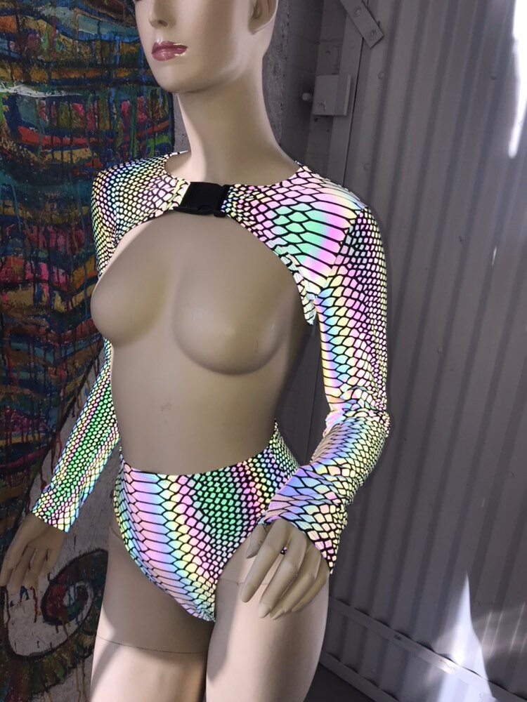 SLITHER | REFLECTIVE | Long Sleeve Buckle Top, Women's Festival Top, Rave Top