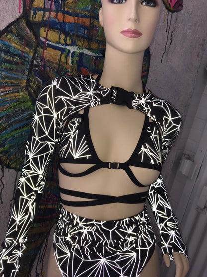 REFRACTION | REFLECTIVE | Long Sleeve Buckle Top Only, Women's Festival Top, Rave Top