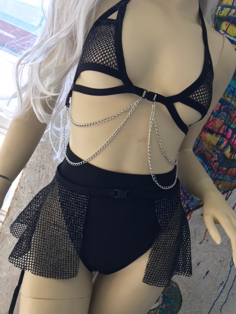 BLACK | High Waisted High Cut Bottoms, Festival Bottoms, Rave Bottoms, Black Rave Outfit