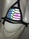 SLITHER | REFLECTIVE | Chain Cage Top + Mini Skirt, Women's Festival Outfit, Rave Set