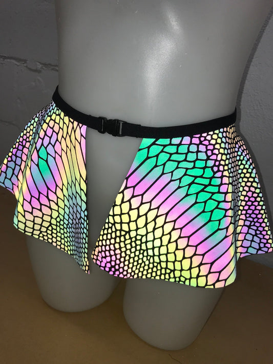 SLITHER | REFLECTIVE | Ultra Mini Buckle Skirt, Rave Skirt, Festival Bottom