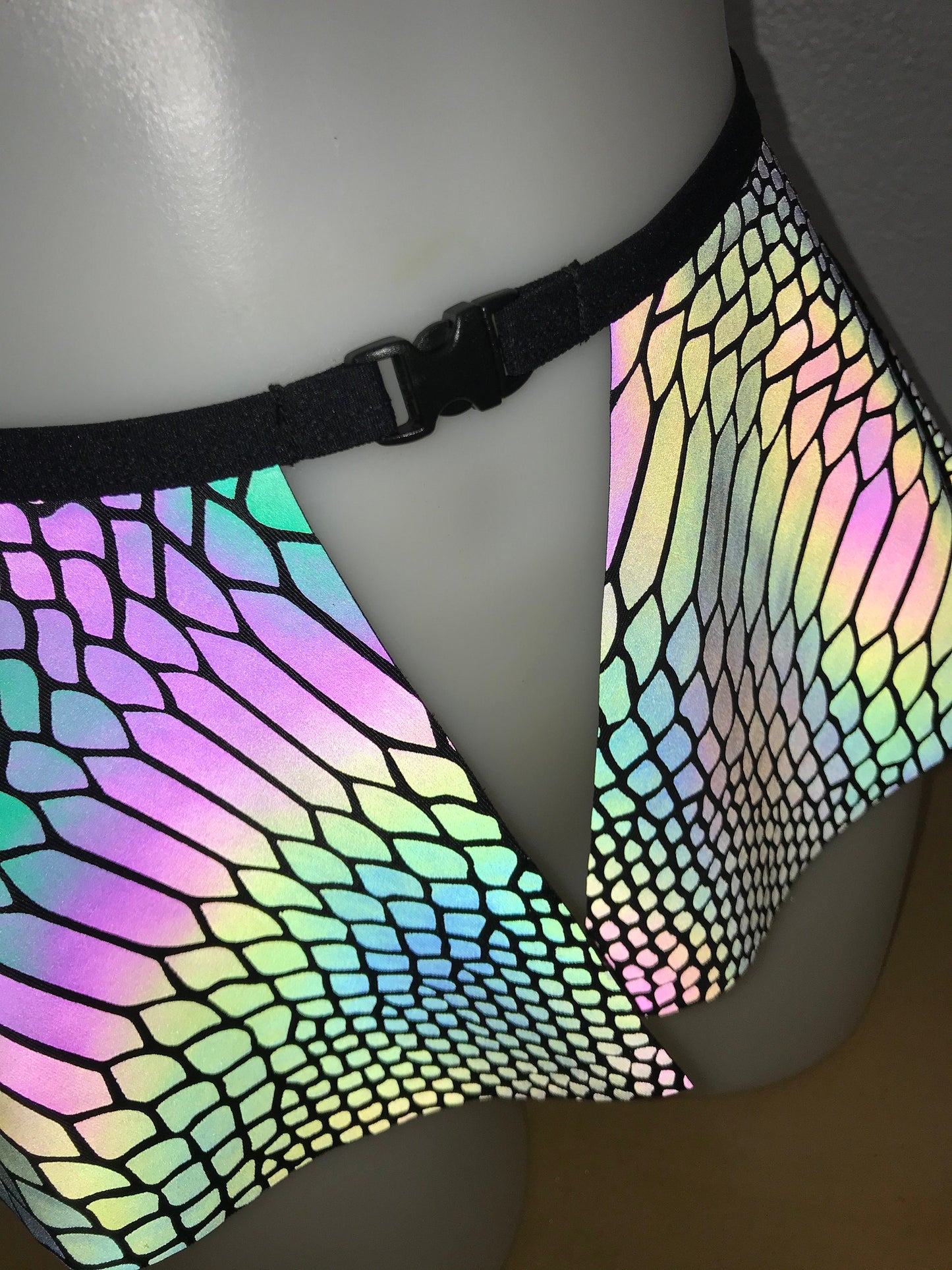 SLITHER | REFLECTIVE | Ultra Mini Buckle Skirt, Rave Skirt, Festival Bottom