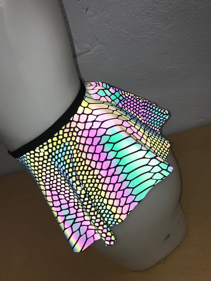 SLITHER | REFLECTIVE | Ultra Mini Buckle Skirt, Rave Skirt, Festival Bottom