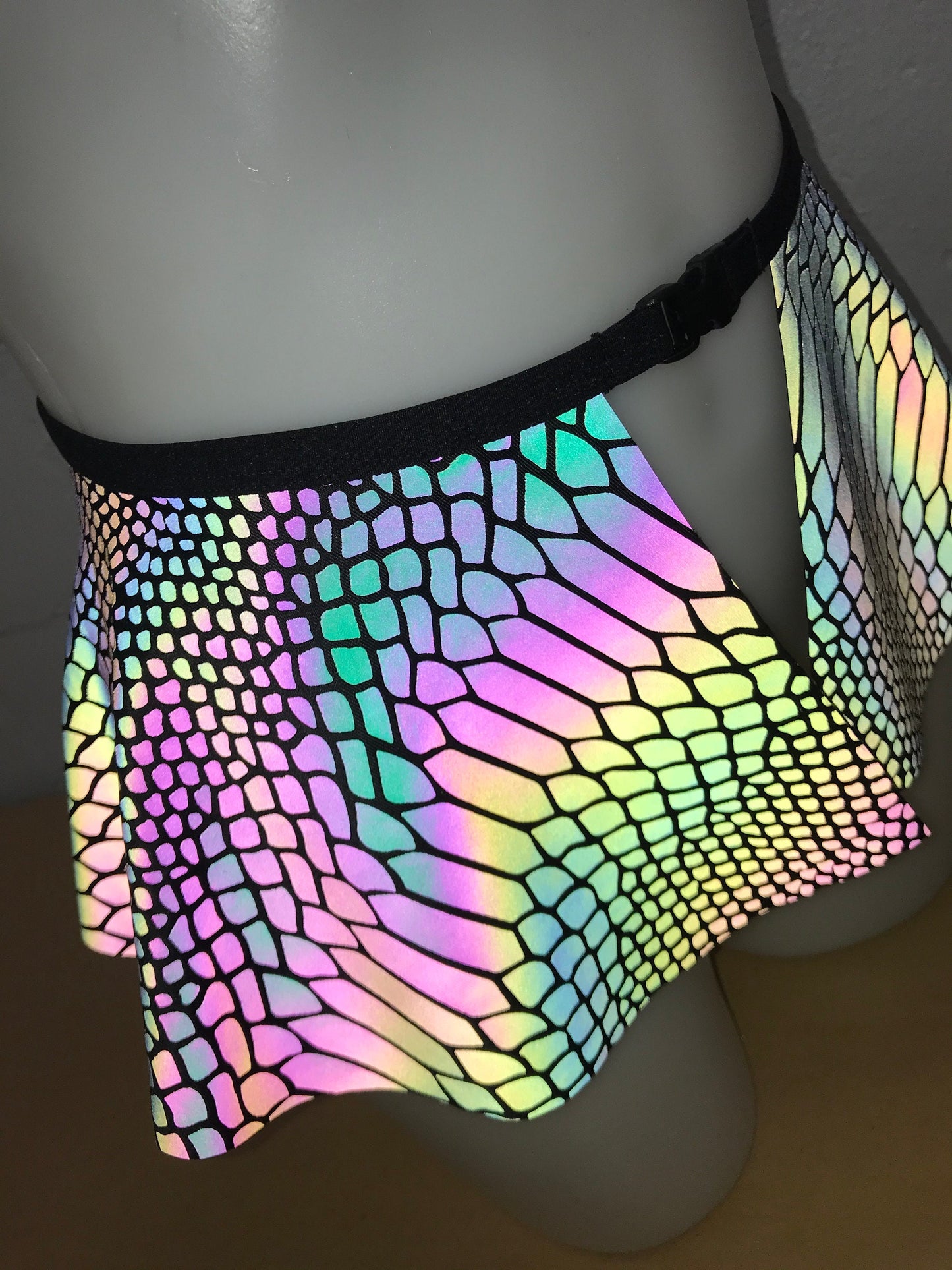 SLITHER | REFLECTIVE | Ultra Mini Buckle Skirt, Rave Skirt, Festival Bottom