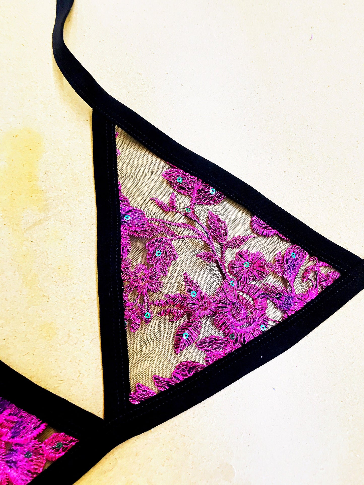 FLORAL SEQUIN SHEER | Triangle Top, Women's Festival Top, Rave Top