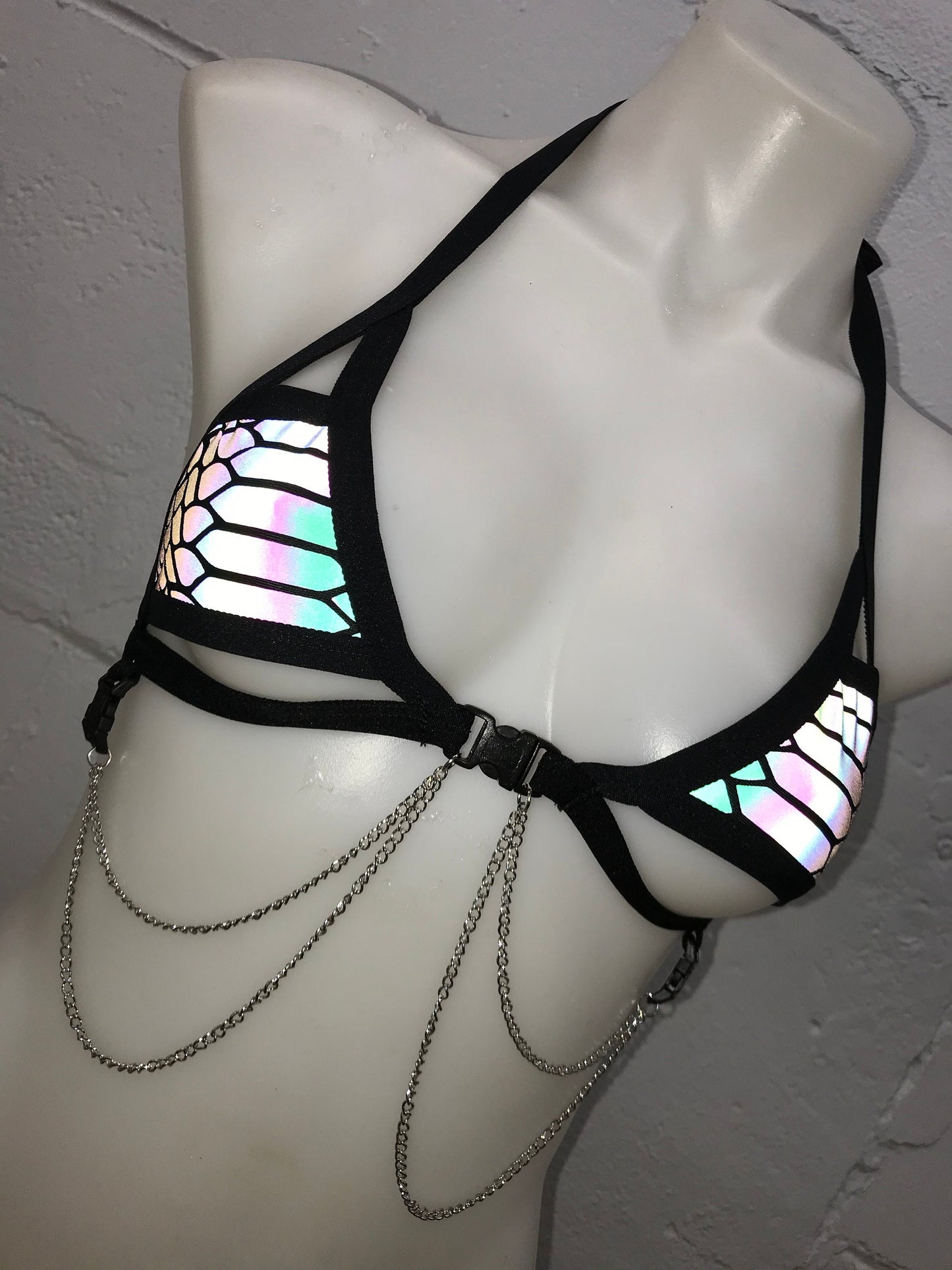 SLITHER | REFLECTIVE | Chain Cage Top, Festival Top, Rave Top with Chains