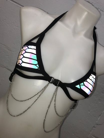 SLITHER | REFLECTIVE | Chain Cage Top, Festival Top, Rave Top with Chains