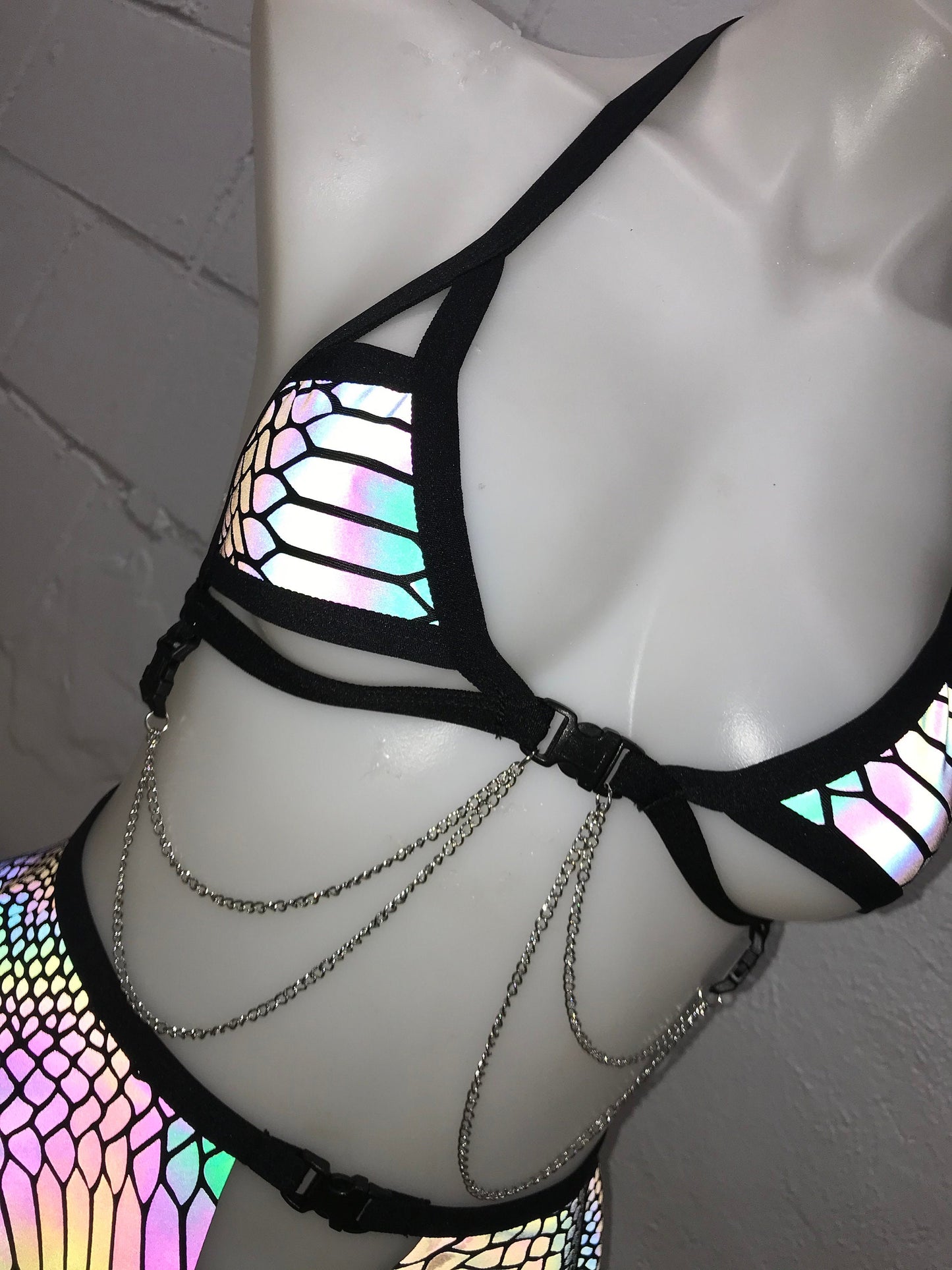 SLITHER | REFLECTIVE | Chain Cage Top, Festival Top, Rave Top with Chains