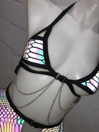 SLITHER | REFLECTIVE | Chain Cage Top, Festival Top, Rave Top with Chains