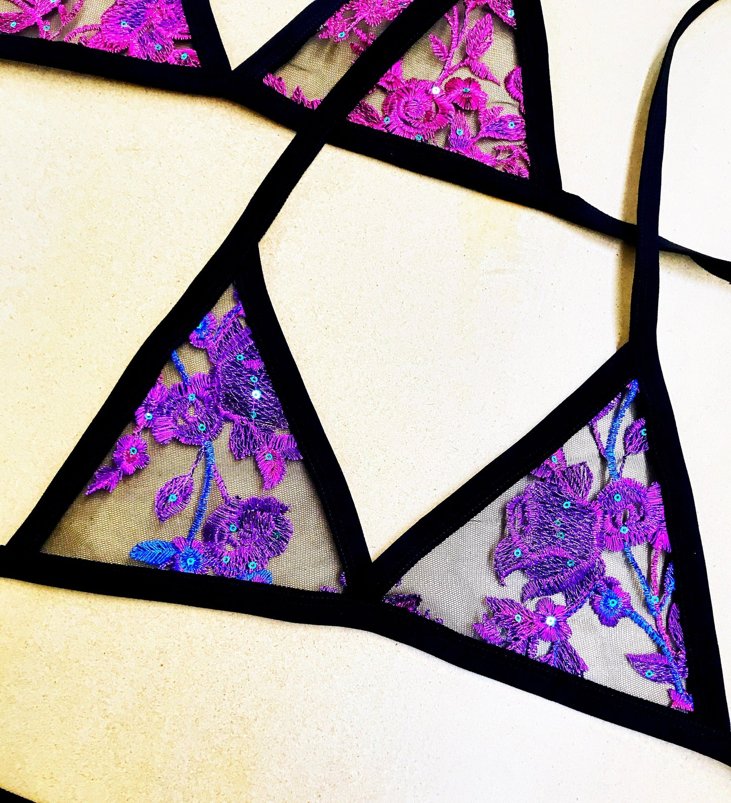 FLORAL SEQUIN SHEER | Triangle Top, Women's Festival Top, Rave Top