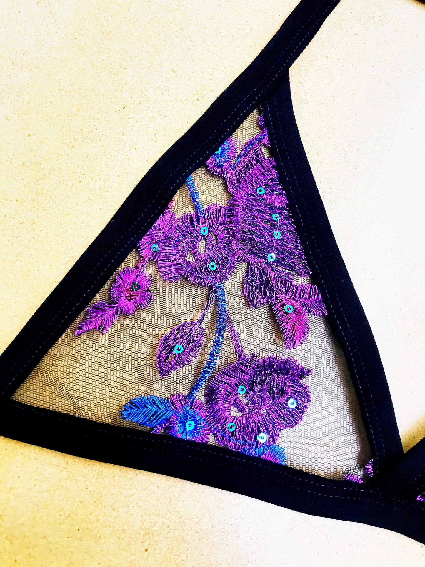 FLORAL SEQUIN SHEER | Triangle Top, Women's Festival Top, Rave Top