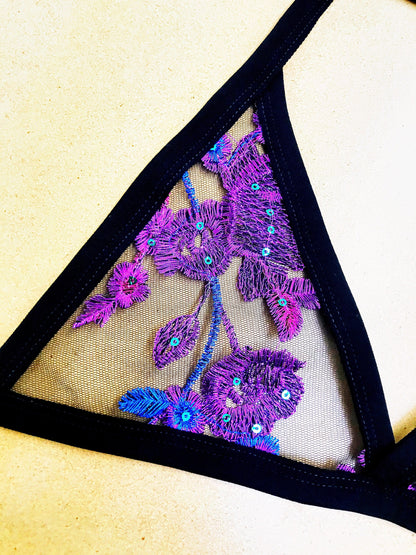 FLORAL SEQUIN SHEER | Triangle Top, Women's Festival Top, Rave Top