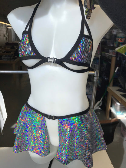 DISCO QUEEN | Cage Top + Ultra Mini Buckle Skirt