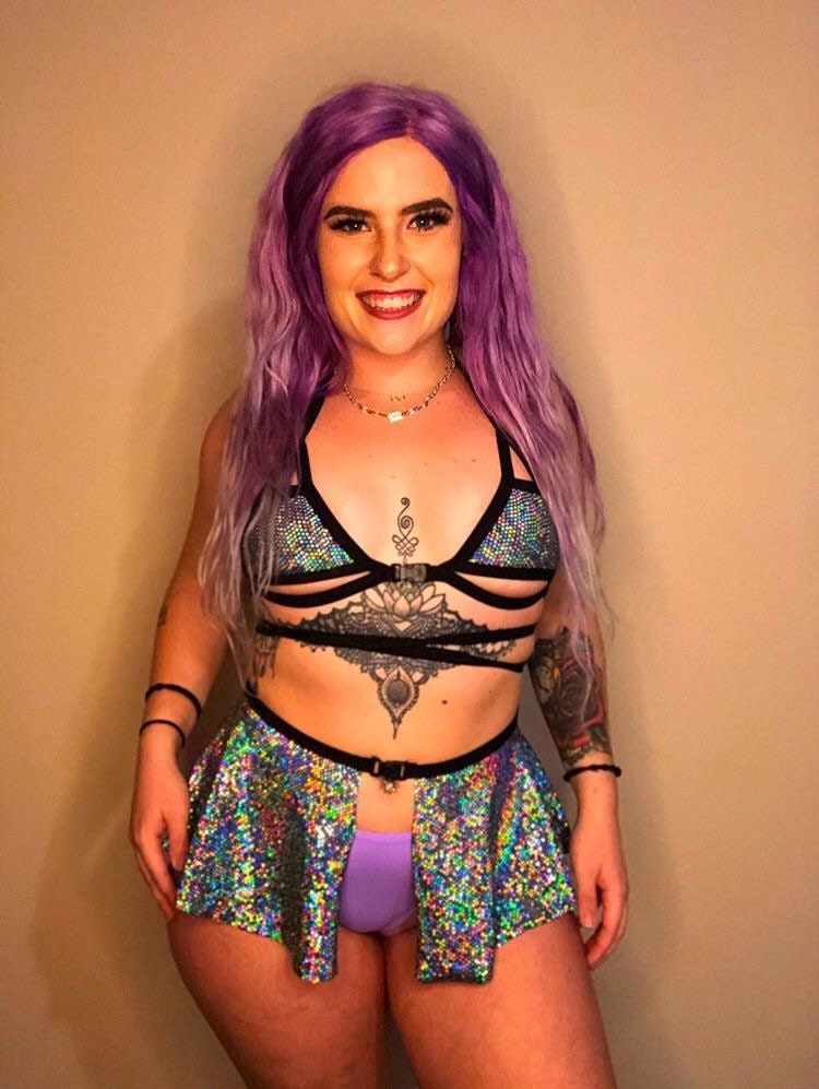 DISCO QUEEN | Cage Top + Ultra Mini Buckle Skirt