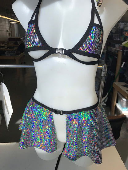 DISCO QUEEN | Cage Top + Ultra Mini Buckle Skirt