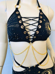 GOLD GODDESS VIBES | Triangle Corset Front Chain Top, Women's Festival Top, Rave Top