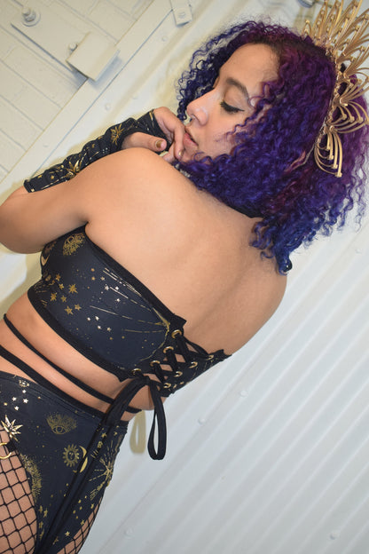 GOLD GODDESS VIBES | Corset Back Crop Top, Women's Festival Top, Rave Top