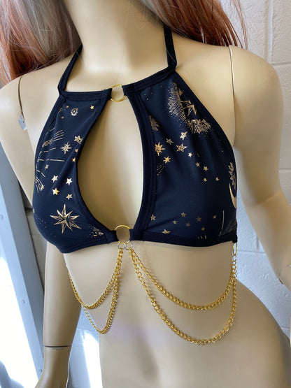 GOLD GODDESS VIBES | Keyhole Halter Chain Top, Festival Top, Rave Top with Chains
