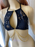 GOLD GODDESS VIBES | Keyhole Halter Chain Top, Festival Top, Rave Top with Chains