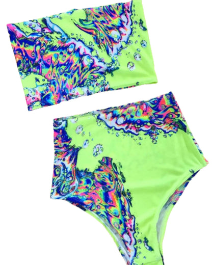 ACID SLAP | Tube Top + High Waisted Bottoms + Mask, Women's Festival Outfit, Rave Set