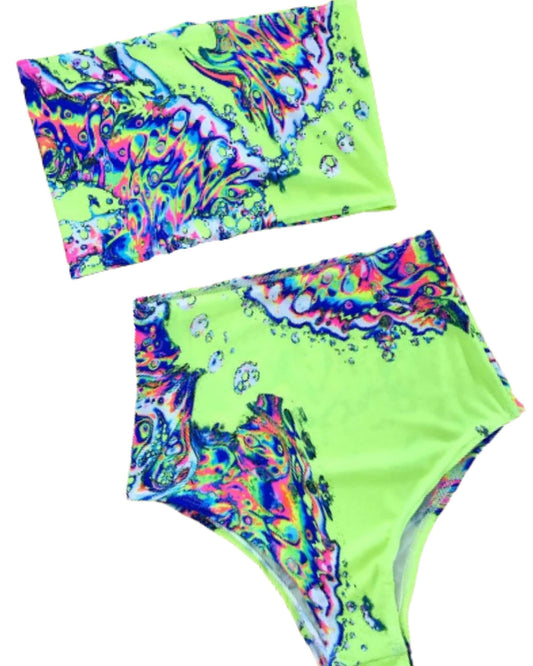 ACID SLAP | Tube Top + High Waisted Bottoms + Mask, Women's Festival Outfit, Rave Set