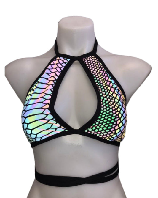 SLITHER | REFLECTIVE | Keyhole Halter Top, Women's Festival Top, Rave Top