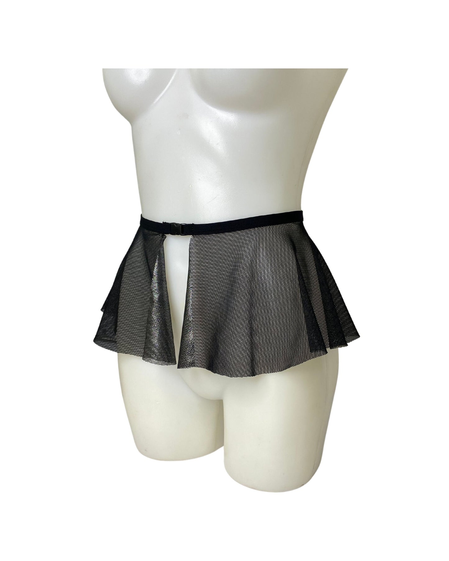 BLACK DARK STARR | Black Fishnet Ultra Mini Buckle Skirt, Rave Skirt, Festival Bottom