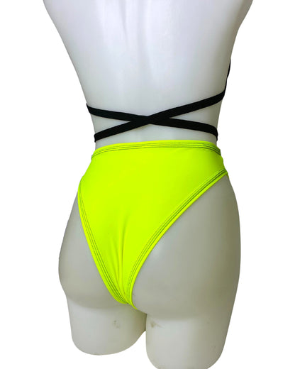 YELLOW BASIC B*TCH | Cage Top + High Waist High Cut Bottoms + Face Mask + Gloves, Women's Festival Outfit, Rave Set