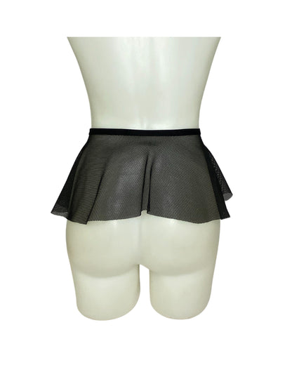 BLACK DARK STARR | Black Fishnet Ultra Mini Buckle Skirt, Rave Skirt, Festival Bottom
