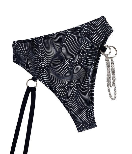 ILLUSIONS | High Waisted High Cut Chain Bottoms with Leg Wrap, Festival Bottoms, Rave Bottoms, Black Rave Outfit