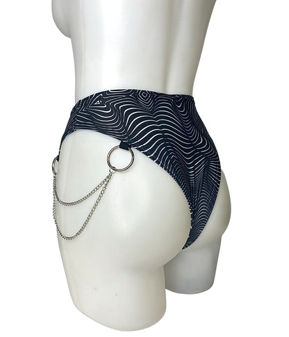 ILLUSIONS | High Waisted High Cut Chain Bottoms with Leg Wrap, Festival Bottoms, Rave Bottoms, Black Rave Outfit
