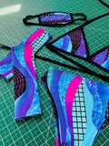 Y2K | Triangle Top + High Waisted High Cut Bottoms + Gloves, Women's Festival Outfit, Rave Set