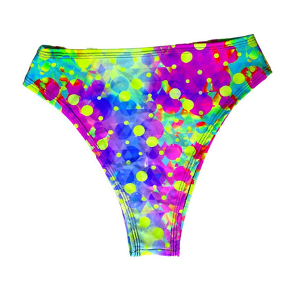 NEON BURST | High Waisted High Cut Bottoms, Festival Bottoms, Rave Bottoms, Rainbow Rave Outfit