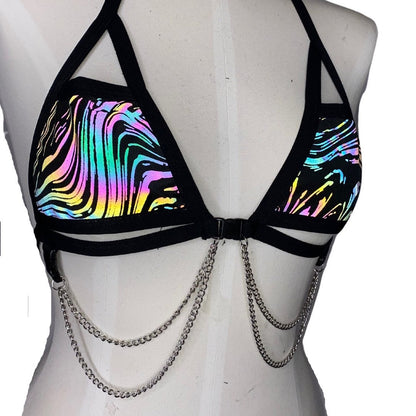 OIL SPILL | REFLECTIVE | Chain Cage Top, Festival Top, Rave Top with Chains