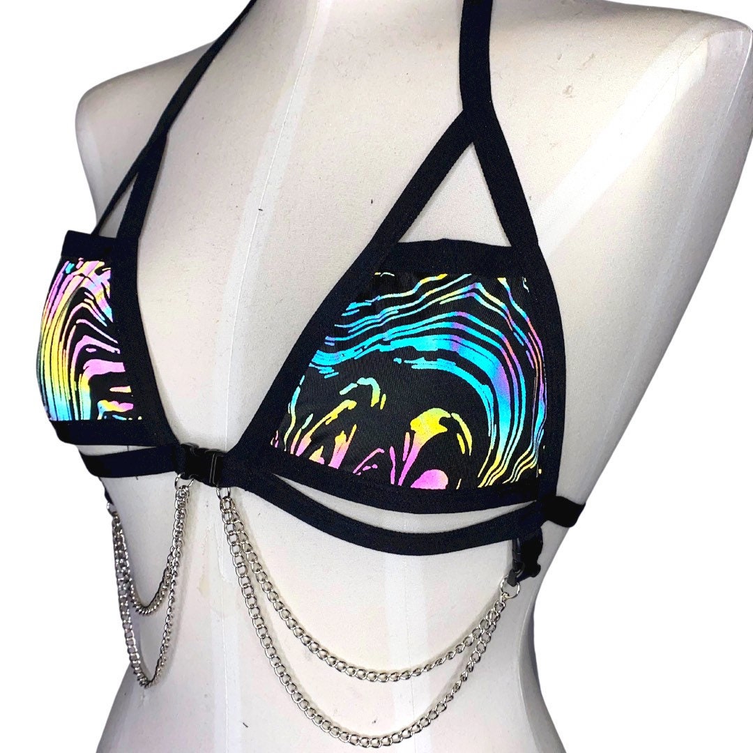 OIL SPILL | REFLECTIVE | Chain Cage Top, Festival Top, Rave Top with Chains