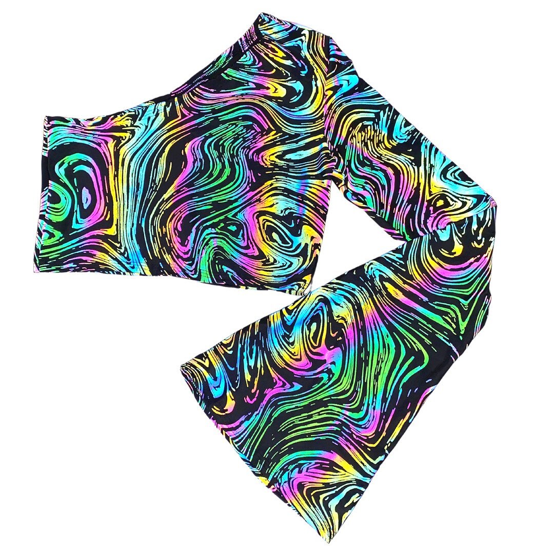 OIL SPILL | REFLECTIVE | One Shoulder Bell sleeve top, Women's Festival Top, Rave Top