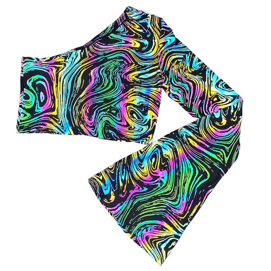 OIL SPILL | REFLECTIVE | One Shoulder Bell sleeve top, Women's Festival Top, Rave Top